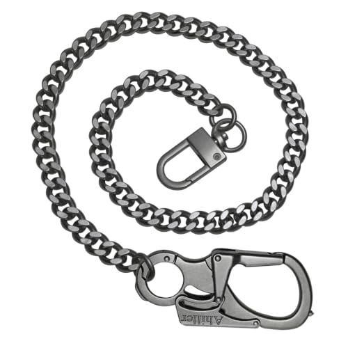 Ahiller Geldbörsenkette mit Verschluss [Doppelschloss-Design mit Wolframstahl-Kegelkopf] Heavy Duty Biker-Kette Herren-Geldbörsenkette Jeanskette und Schlüsselkette (DK-Schwarz 1)