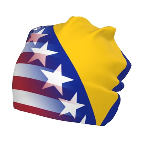 American Flag and Bosnian Flag Children Hip Hop Knitted Hat Kids Elastic Leisure Knit Cap Warm Sleep Beanies Black
