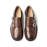 BEAU TODAY Monk Straps Loafers for Women, Womens Leather Loafer Shoes, Slip-on Comfortable Business Casual Brogue Shoes Double Buckles Wingtip Dress Shoes Coffee Size 8