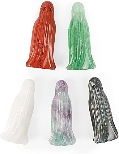Artistone 3.0" Crystal Halloween Ghost Decor Figurine Statue,Hand-Carved Labradorite Ghost Gemstone Sculpture Ornament Reiki Healing Stones For Carnival Party Decoration #TOP6