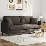 Growaystory 3 Sitzer Sofa 3er Teddy Fleece Kleines Couch mit 2 Wurfkissen für Wohnzimmer/Schlafzimmer/Büro/Wohnung (Braun)