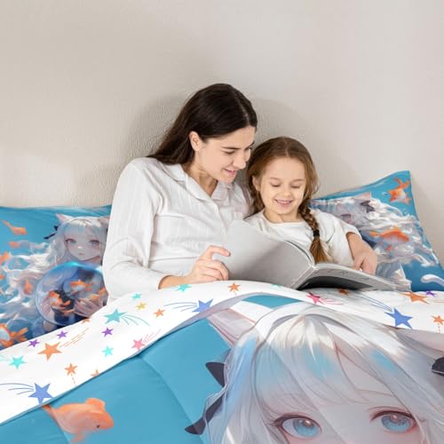 Image of Erosebridal Japanese Girl Comforter 3D Printed Design Bedding Comforters & Sets for Kids Girls Boys - Anime Gifts, Cartoon Design Duvet Insert Kawaii Anime Girls Decorations Quilt Full 3Pcs
