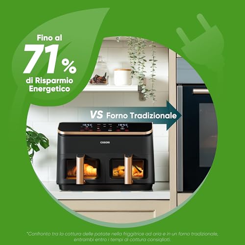 COSORI Friggitrice ad Aria Doppio Cestello, 8,5 Litri Grande Capacità del Air Fryer, Funzione 8 in 1, 35-230°C, Veloce ed Efficiente, Finestra, CAF-R903, Oro - Immagine 5