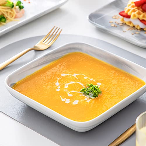 Malacasa 24 Piece Marble Grey Square Dinnerware Sets For 6 Bundle With 16 Piece Plates And Bowls Sets For 4, Series Ivy #TOP7