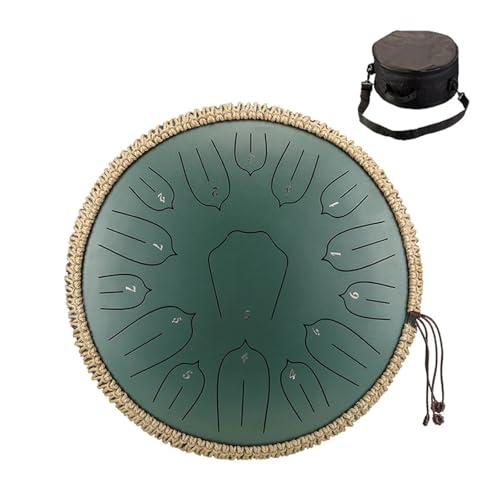 Hluru Tambour à langue en acier de 33 cm, 15 notes D Tone pour percussion musicale (vert)