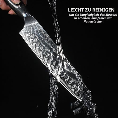 QIANFENGSHENG Damaszener Santokumesser 18 cm, professionelles Küchenmesser mit Holzgriff, Kochmesser mit hohem Kohlenstoffgehalt… – Ansicht 6