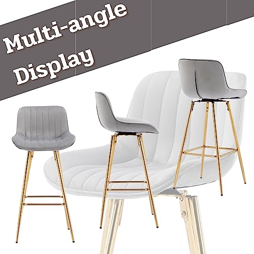 Cimoo Swivel Bar Stools Set Of 2 Velvet Counter Stools With Gold Legs 30 Inch Bar Chair With Back Grey Barstools For Kitchen Island #TOP5