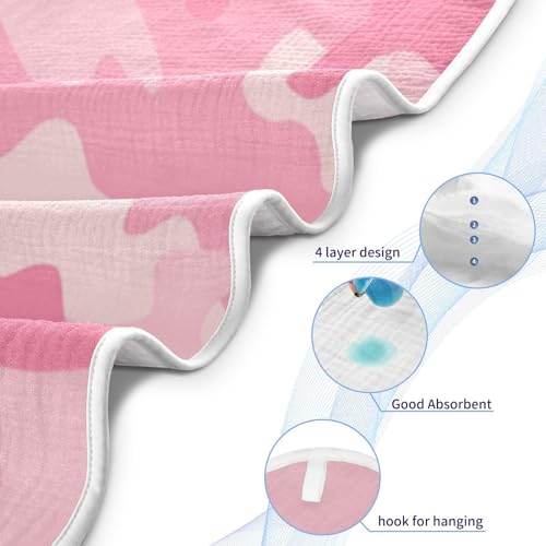 Image of Moudou Pink Camouflage Baby Hooded Towel, Ultra Soft Absorbent Cotton Baby Bath Towel for Newborn Toddler Boys Girls, 30 x 30 Inch