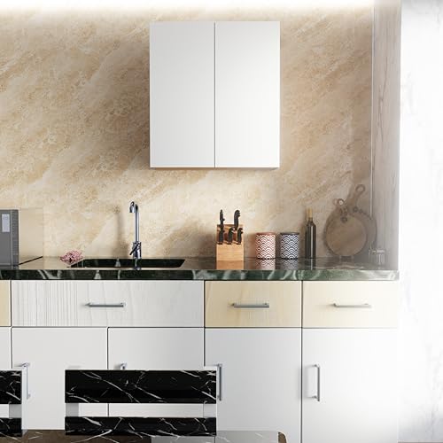 Image of 2 Door Multipurpose Wall Mounted Cabinet with Adjustable & Fixed Shelf | Storage for Modular Kitchen, Bathroom, Office & Living Room | DIY | Color-Asian Light & White | Size-60x33x63.8 Cm