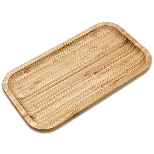 Bam&Boo Bamboo Serving Tray Natural Minimalist Rectangular (9.7” x 5.4' x 0.8') Coffee, Tea, Food, Drinks, Storage, Decor for Home, Kitchen, Bathroom