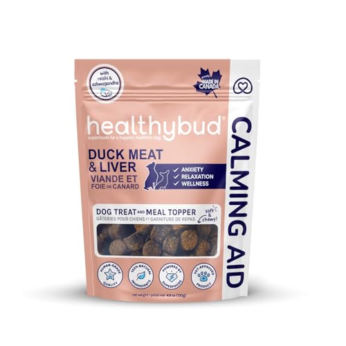 healthybud Calming Aid, Natural Duck Dog Treats & Toppers for Stress Relief - Dog Separation Anxiety, Stress Reduction, Aggression Relief - Support Calm, Immunity Health (14.1 Ounces)