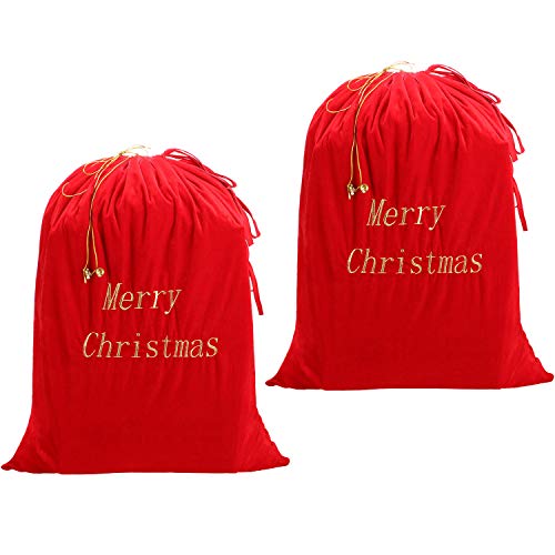 Sac Cadeau Cordon de Noël en velours réutilisable grand format 91x76 cm lot de 2