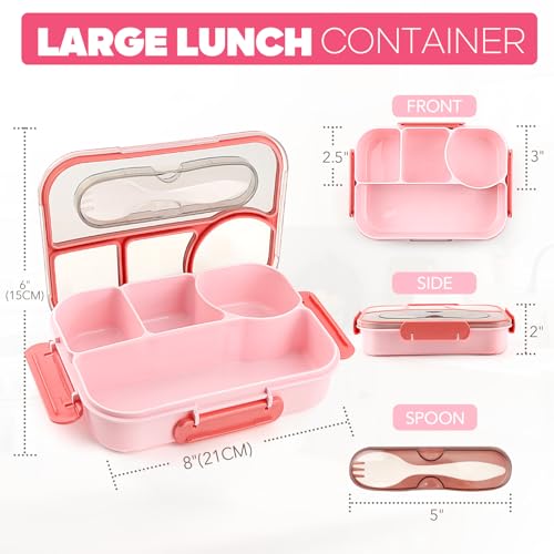 Image of EASYFUN Bento Box Adult, Lunch Box, 4-Compartment Lunch Containers, Drop-Proof, Dishwasher Safe & Made with BPA-Free Materials (Pink)