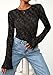 PRETTYGARDEN Womens Lace Long Bell Sleeve Tops 2025 Fall Sexy See Through Sheer Floral Blouse Shirt Fitted Going Out Outfits (Black,Large)