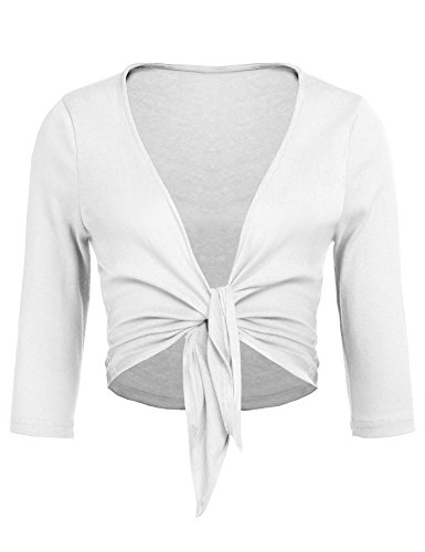 Concep Women's Tie Front Shrug Cropped Bolero Long Sleeve Open Cardigans Plus Size S-XXL (White, M)