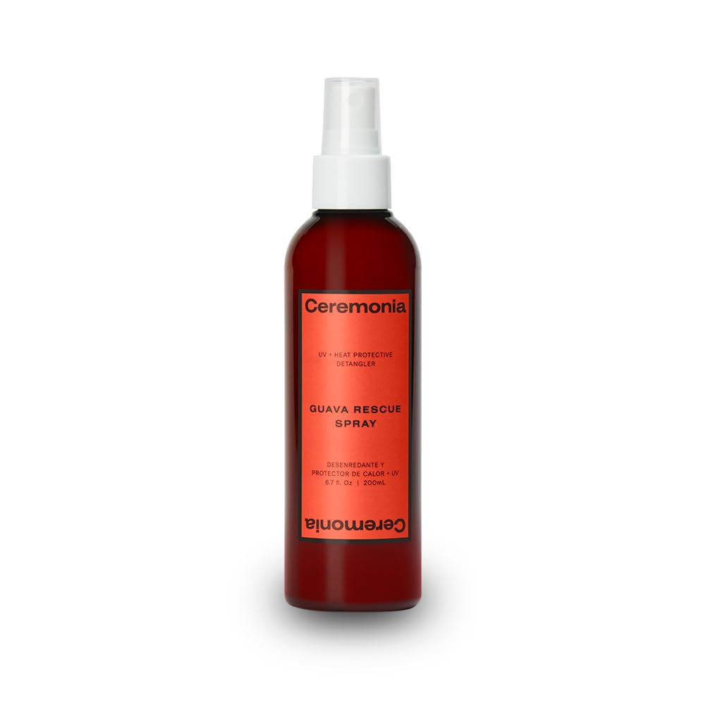 Ceremonia Guava Rescue Spray | UV + Heat Protective Detangler, 6.7 fl oz | 4-in-1 leave-in spray with guava & avocado oil to reduce frizz, boost shine and protect