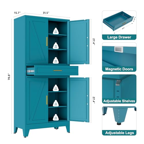 Image of LCAOPC 71 inch Tall Pantry Storage Cabinet with Drawer and Adjustable Shelves, Freestanding Tall Kitchen Cupboard Storage Cabinet for Kitchen,Dining Room, Living Room, Blue