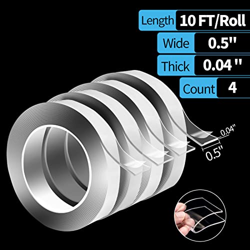 Image of Art3d Traceless Double-Sided Tape, 1 /24 inch x 1 /2 inch x 10', 4 Rolls, Crystal