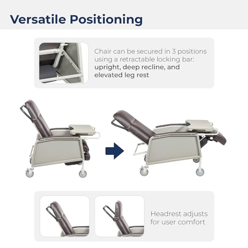 Image of Drive Medical Bariatric Geri Chair Recliner, Chocolate, Extra Wide | 3 Position Heavy-Duty Reclining Clinical Chair Features Armrests and Tray for Added Comfort and Support in an Extra Wide Seat