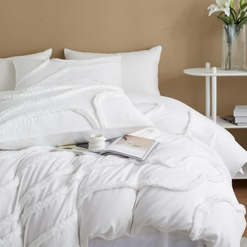 Image of Cupocupa King Size Comforter Set;Beige Comforter Boho Tufted Lightweight Bedding Sets 3PCS Soft Jacquard with 2 Pillow Cases for All Season