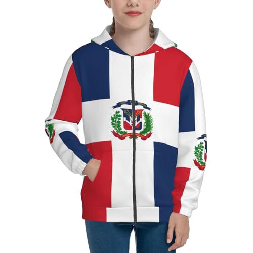 Dominican Republic Print Girls Athletic Zip Up Hoodies,Sweatshirts with Pockets Long Sleeve Hooded Jackets, for 7-18 Y2