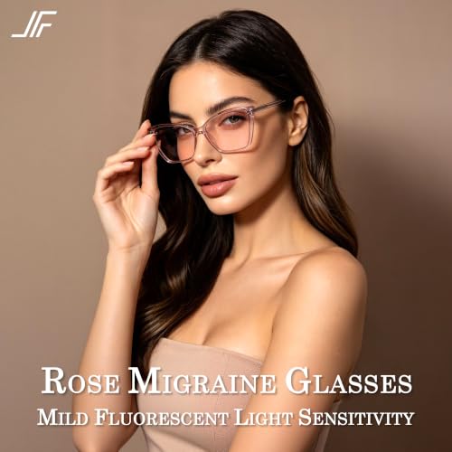 Image of Women's FL-Flex Cat Eye Tinted Blue Light Blocking Glasses for Migraine, Fluorescent Light Sensitivity, Photophobia & LED Gaming Computer Screen Glare (Light Rose /Flesh Pink)