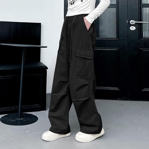 Xiaojmake Girls Cargo Pants Casual High Waisted Parachute Pants Drawstring Loose Hip Hop Wide Leg Pant Y2K Streetwear 5-16T4