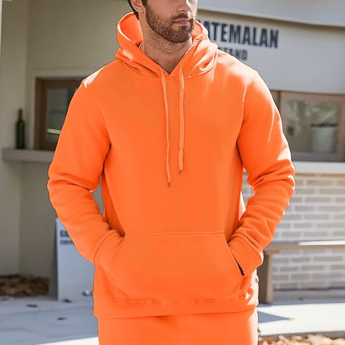 Mens Hoodies Pullover Long Sleeve Casual Fleece Sweatshirts Fall Winter Solid Color Hooded Tops with Kangaroo Pocket3