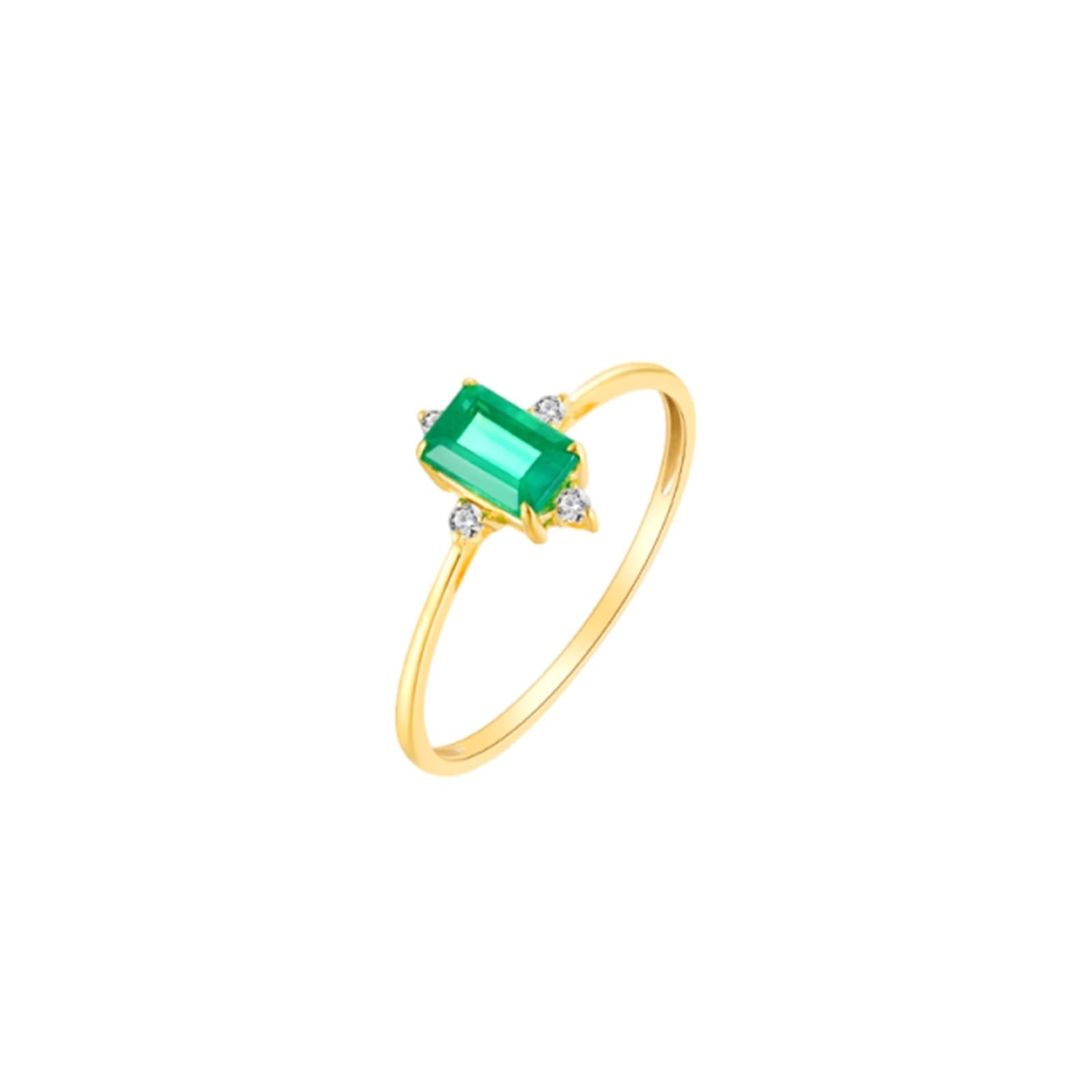 Wycian Anillo Compromiso Esmeralda Anillo Compromiso Verde Oro Amarillo Elegante Anillo Fino con Esmeralda Rectangular de 0,7 CT Y Diamante. Talla 8 Sólido No Chapado Elegante para Tía Boda Joyas