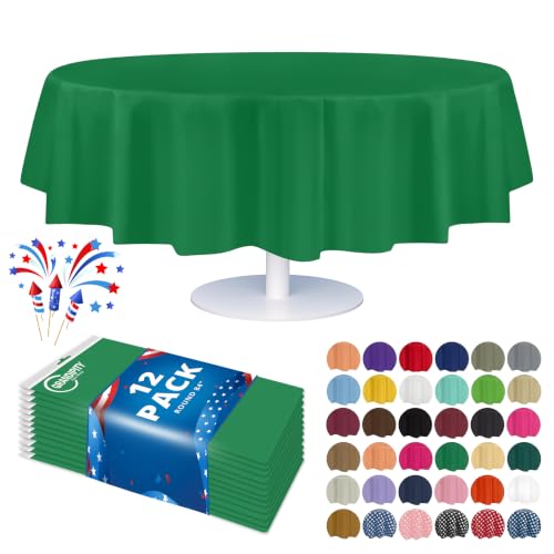 Image of Grandipty Plastic Table Cloth Disposable 12 Pack 84 inch Round Green | Plastic table covers, durable disposable tablecloths, fade and tear-resistent table cover for party, event