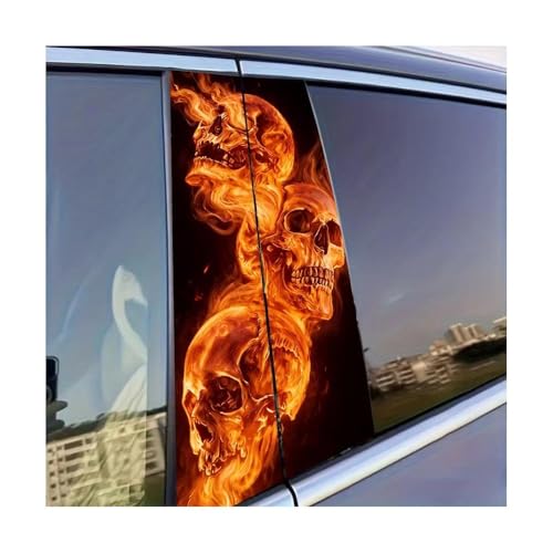 Autocollants de poteau de porte voiture crâne enflammé x2