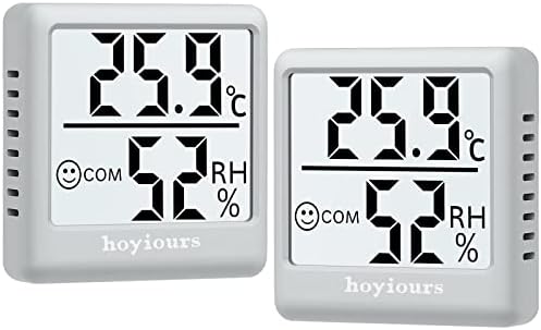 hoyiours Termometr wewnętrzny z higrometrem, 2 sztuki, cyfrowy termometr pokojowy z funkcją odświeżania 3 s, wskaźnik uśmiechnięcia, mini miernik wilgotności powietrza do salonu, pokoju dziecięcego, biura,
