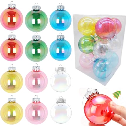Neioaas 60 mm transparente, schillernde Kunststoffkugeln, 12-teiliges Ornament-Set (mehrfarbig)