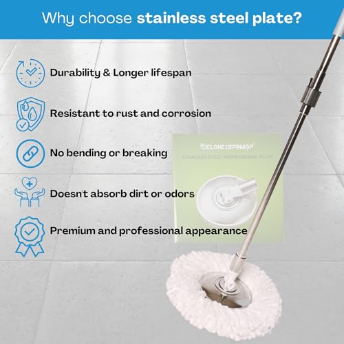 Image of Stainless Steel Professional Mop Plate - Heavy Duty Spin Mop Replacement Base - Commercial & Industrial Use Suitable for Home, Office, Hospitals, Hotels for Floor Cleaning