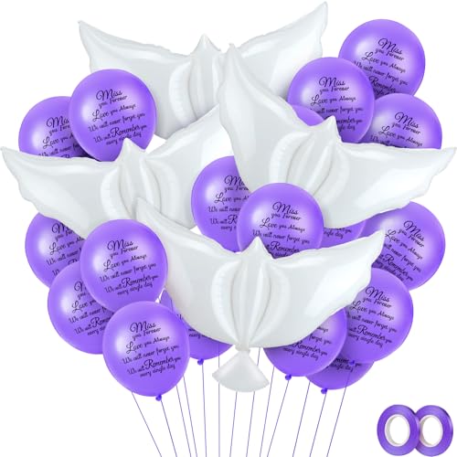 Image of Skylety 36 Pcs Memorial Balloons to Release with Dove Balloon, Purple | Helium, Remembrance for Heavenly Birthday, Memorial Services, Release in Sky Ceremony, Forever in Hearts Messages