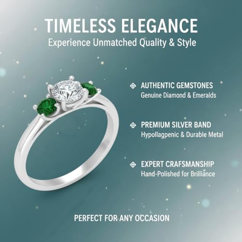 Image of Choose Your Gemstone Classic Three Stone Ring 925 Sterling Silver Round Shape 3 Stone Engagement Rings Everyday Jewelry Wedding Jewelry Handmade Gifts for Wife US Size 4 to 12