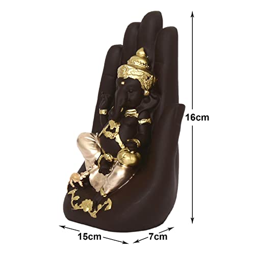 Image of Kuber Industries Polyresin Handcrafted Palm Ganesha Idol Showpiece for Home Decor (Brown)