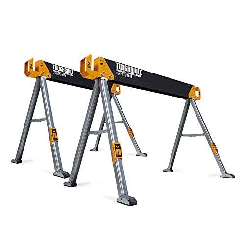 ToughBuilt – Sawhorse/Jobsite Table, Heavy-Duty Folding Sawhorses with 2,200 lb Combined Load Capacity, Adjustable 2x4 Support Arms and All-Steel Powder-Coated Frame, 2 Pack (TB-C550-2) by ToughBuilt - Used condition - US$109.56
