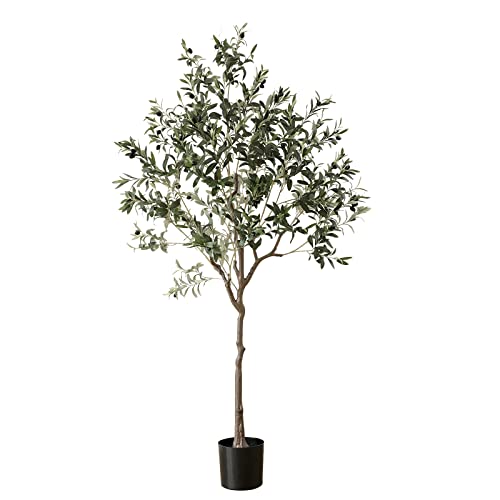 Apeair Artificial Olive Tree, Tall 6.3Feet Fake Potted Olive Silk Tree With Planter, Large Faux House Plants Decoration For Home Garden Modern Office Decor Housewarming Indoor Outdoor (6.3Ft) #TOP25
