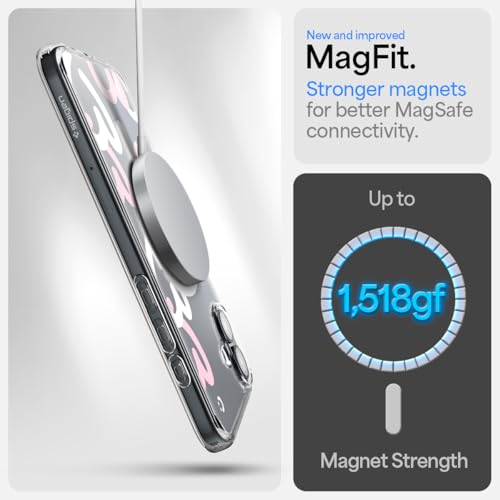 Image of Spigen Ultra Hybrid MagFit Back Cover Case for iPhone 16, MagSafe Compatible, Air Cushion Technology - PC+TPU | Hearts White Pink