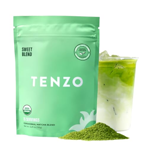 Tenzo Matcha Green Tea Powder, Organic Cafe Sweetened Matcha Latte Green Tea Powder, Ceremonial Barista Crafted Mix - Authentically Japanese - Matcha Latte Mix (5.29 Ounce)