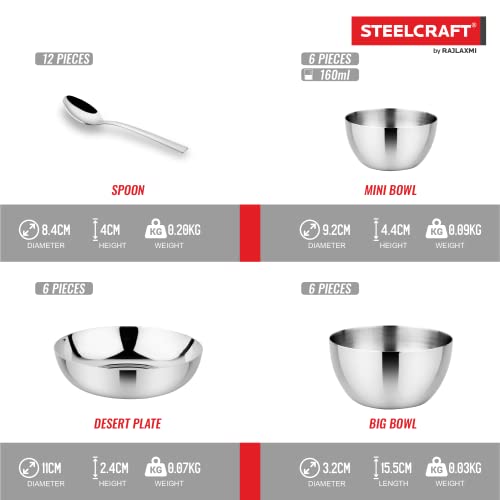 Image of Steelcraft Premium Stainless Steel Apple Dinner Set 57 Pcs, High Grade Quality-with Silver Touch Finish, Kitchen Set for Home, Made in India, Steel Colour
