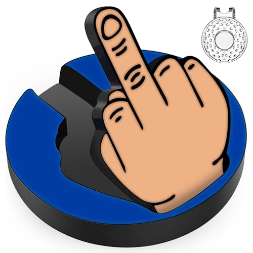 Lousrnman Golf Ball Marker, Movable Funny Middle Finger Ball Marker for Putting Green, Metal Golf Accessories with Magnetic Hat Clip, Gift for Men and Women (Blue)