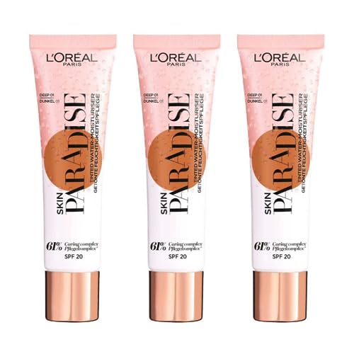 3 x L'Oreal Paris Skin Paradise Tinted Water Moisturiser Spf 20 30ml - 01 Deep