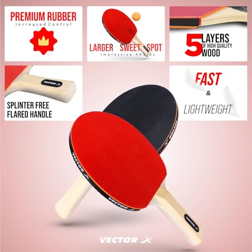 Image of Vector X Cyber Table Tennis Playset (2 Racquets + 3 Balls + 1 Net) (Ball) Table Tennis Racquet and T.T Balls Set with Table Tennis Net (Multi-Color) (Cyber- Full T.T Set)