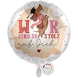 balloa Folienballon XXL Schulabschluss Geschenk Abitur Prüfung bestanden, Helium Ballon Hund mit Abschlusshut Luftballon Abschlussfeier Deko Partydeko Schule Abschluss Überraschung, Wir stolz, 53cm