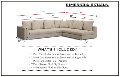 Image of Homax. Benitez Solid Sal Wood Easy-Clean, Kid & Pet Friendly Fabric Upholstered 5 to 6 Seater Sofa Interchangeable Modular, Sectional, Corner L Shape Sofa Set for Living Room, Beige Color