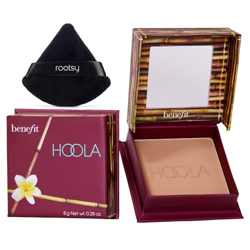 Puff Bundle with Benefit Hoola Bronzer - Pressed Powder Formula with Matte Finish Tint for Face Glow - Contour Makeup Highlighter or Blush - Blend and Sculpt