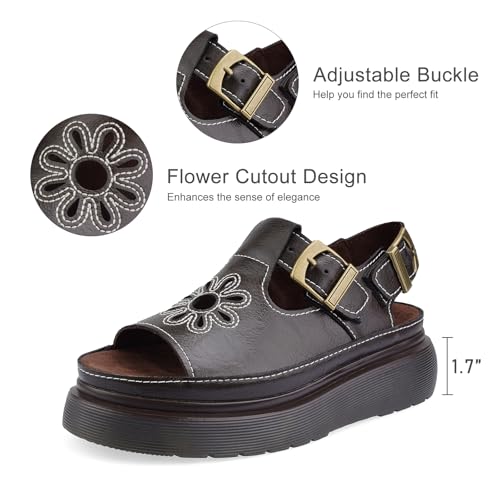 QIV Flower Platform Sandals for Women – Open Round Toe T-Strap with Adjustable Buckle – Summer Comfort Walking Shoes in Fisherman Style 6