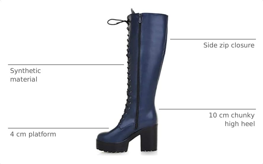 Image of Parisuit Women's Knee High Goth Platform Boots Lace Up Combat Boots